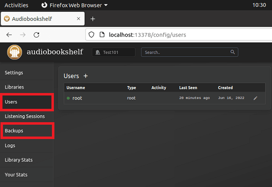 Audiobookshelf Users and Backup