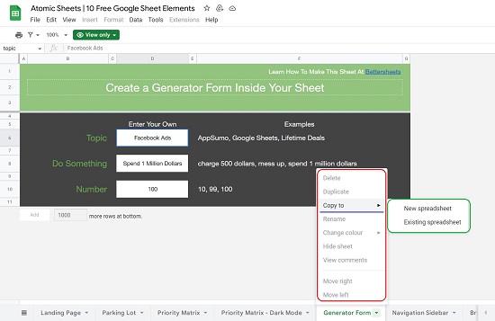 Copy To New / Existing Spreadsheet