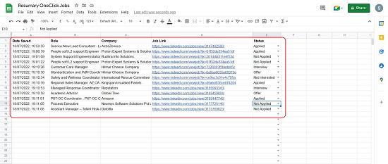 Google Sheet with Job Postings