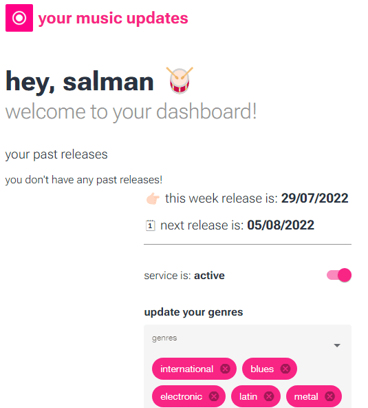 Your Music Updates Dashboard