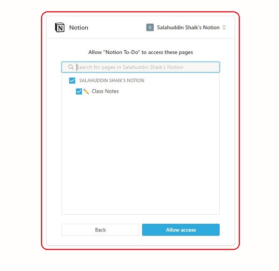 Allow access to Notion Pages