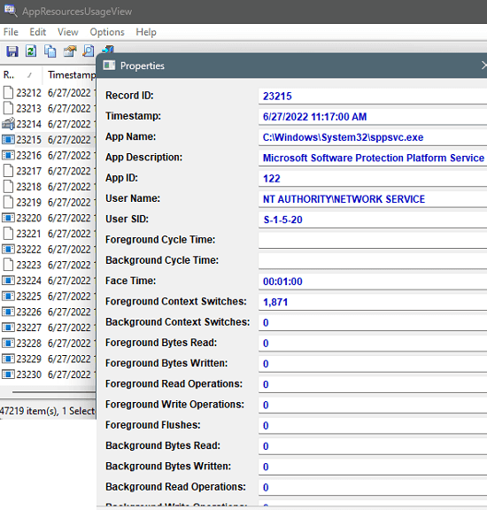 AppResourcesUsageView Details