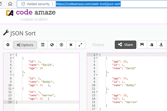 Code Amaze JSON Sort