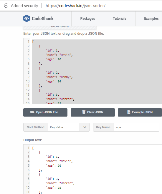 CodeShack JSON Sorter