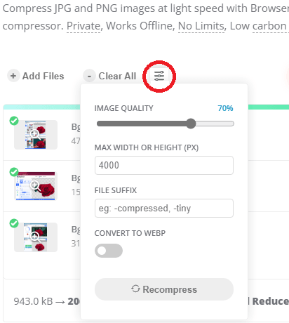 CompressImage Settings