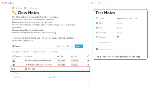 Data added to Notion