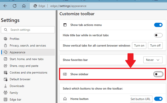 Disable Sidebar in Edge