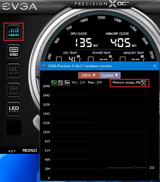 EVGA Precision Showing Memory Usage