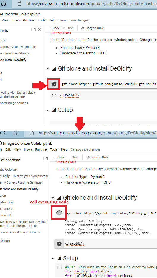 Google Colab Colorizer Code Executing