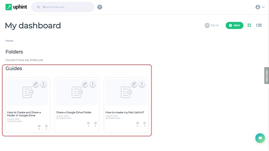 Guides in the Dashboard