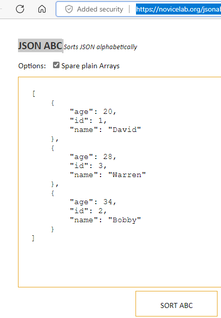 JSON ABC JSON Sorter