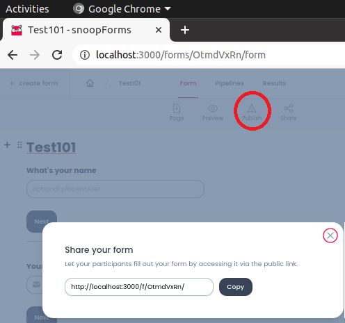 SnoopForms Publish Form Created