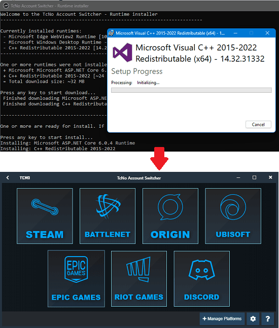 TCNO Account Switcher Main UI