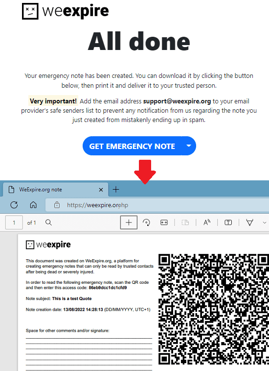 WeExpire Generating QR Code