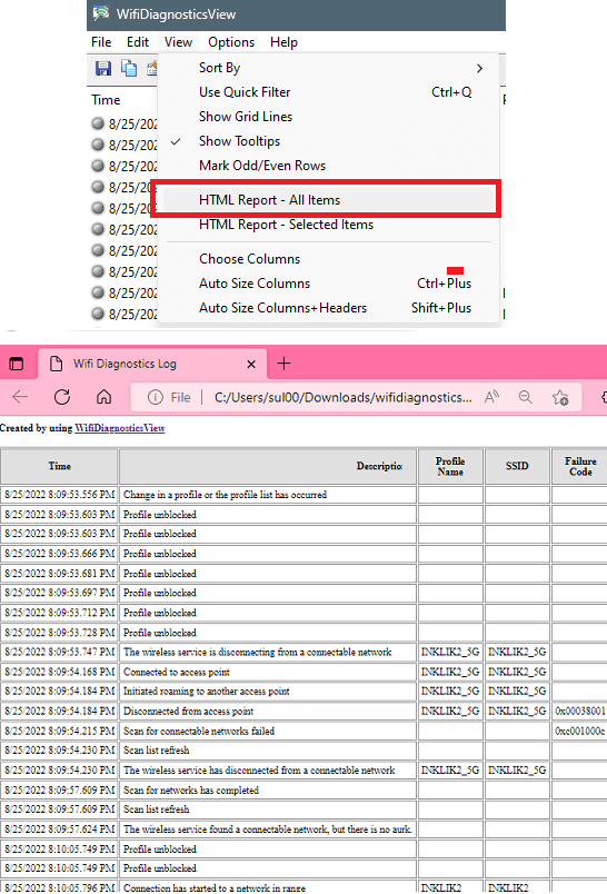 WifiDiagnosticsView Export HTML Report