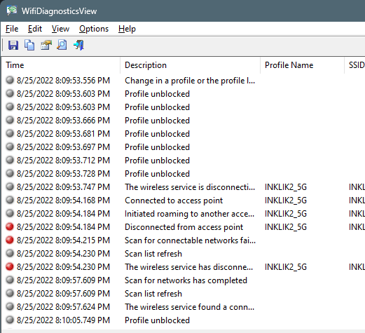 WifiDiagnosticsView WiFi Events