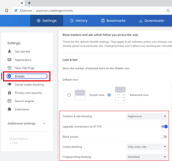 AXplorer Sheilds Settings