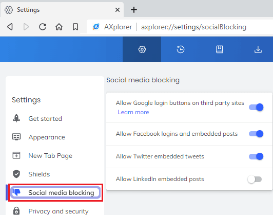 AXplorer Social media blocking
