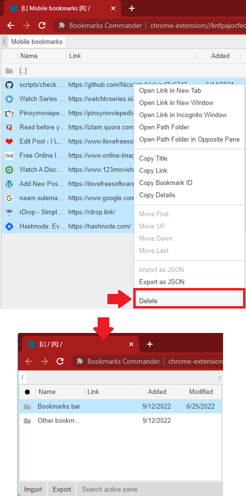 Bookmarks Commander Delete All Bookmarks