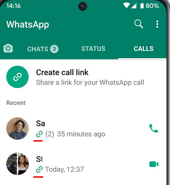 Calls that were made using links WhatsApp