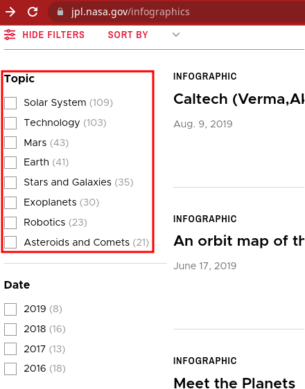 NASA infographics filters