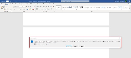 Open PDF file in Word