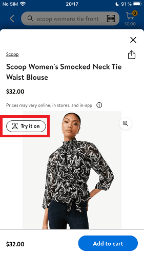 Walmart Try it on Feature