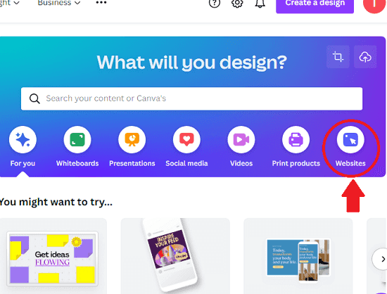 Websites in Canva Dashboard