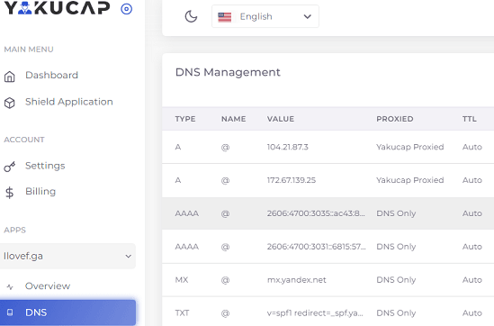 Yakucap DNS Records