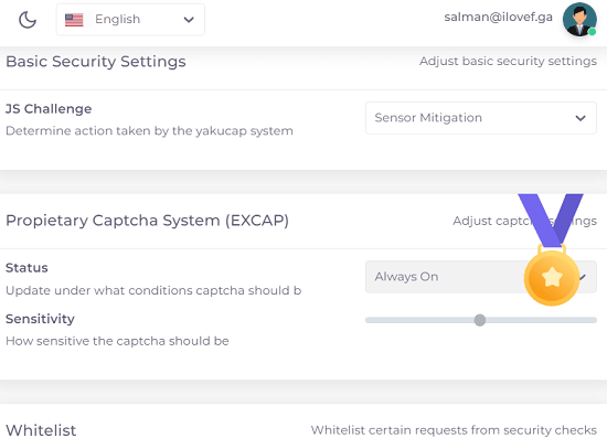 Yakucap Security Settings