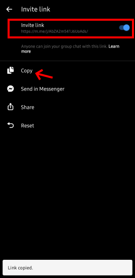 copy group invite link messenger