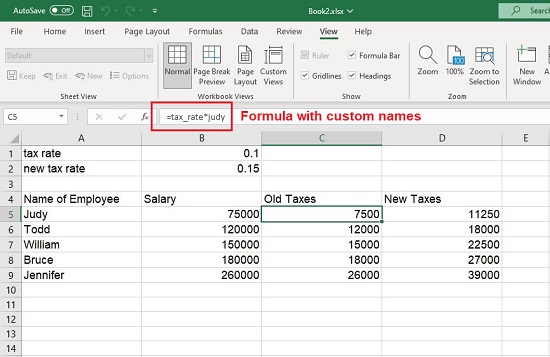 Formula with custom names