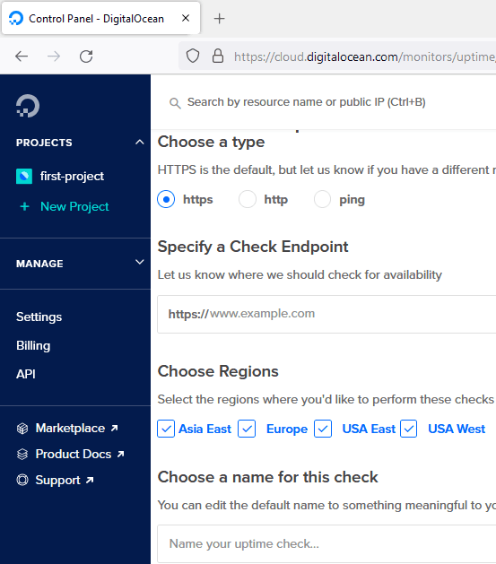 Create Uptime Check DigitalOcean