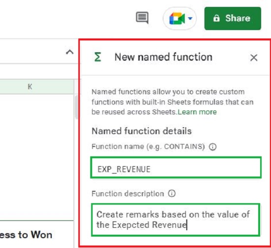 Function name and Description