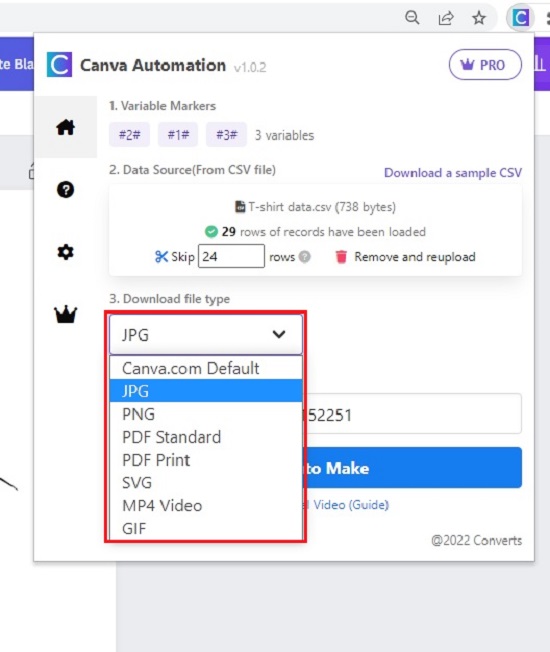 Select Download file type