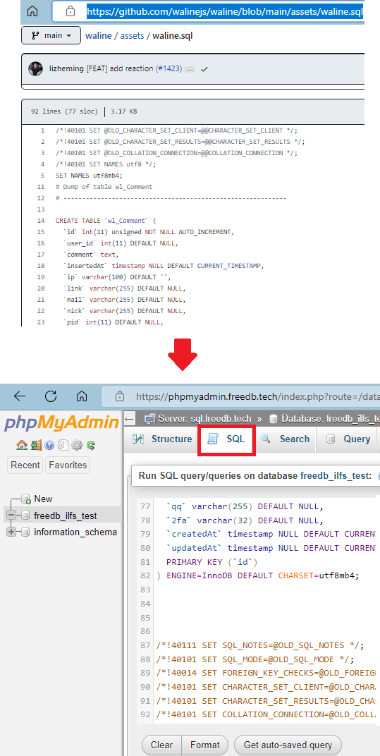 Waline SQL to Import in MySQL DB