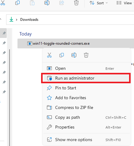 Win11 Toggle Rounded Corners run as admin