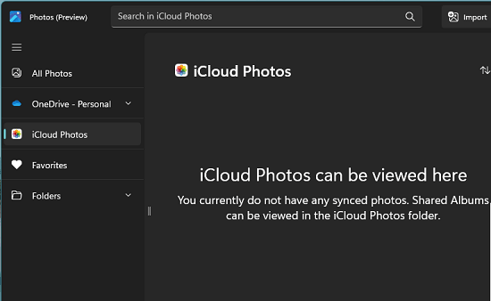 how to import iCloud photos in Windows 11 Photos app