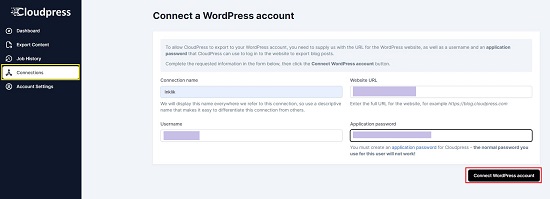 Connect WordPress Account