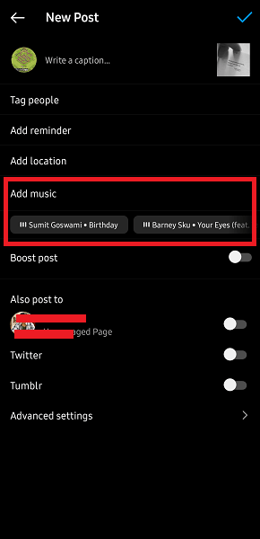 Instagram post add music