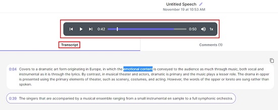 Play recordings with text highlight