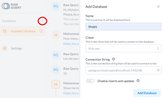 Raw Query Add a Database