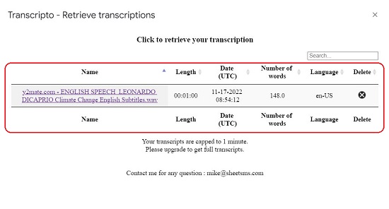 Retrieve Transcriptions