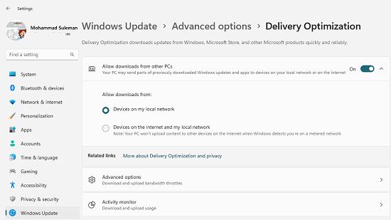 Windows 11 Delivery Optimization