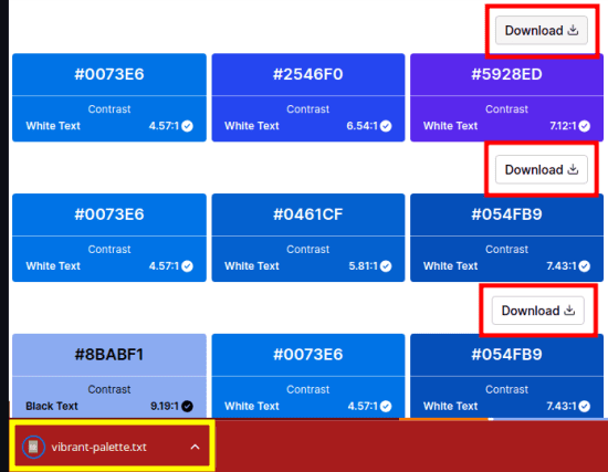 Accessible color palette download results