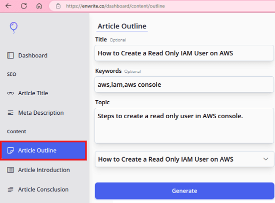 Article Outline Generator Enwrite