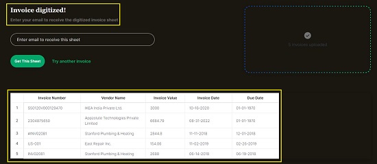 Invoices digitized