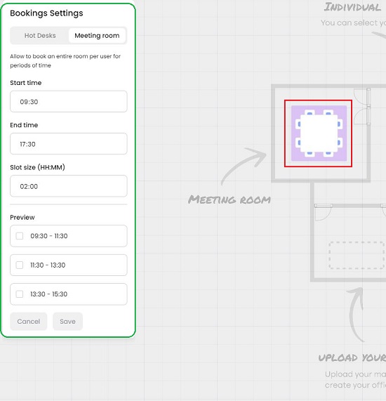 Meeting room Bookings settings