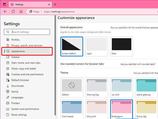 Edge Appearance Settings