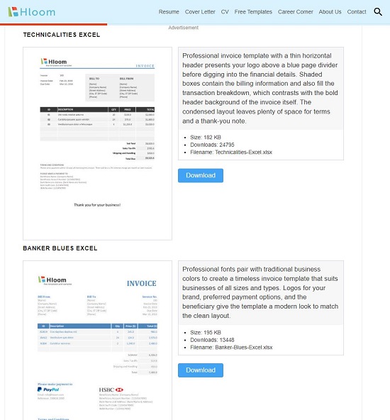 Hloom Invoice Templates